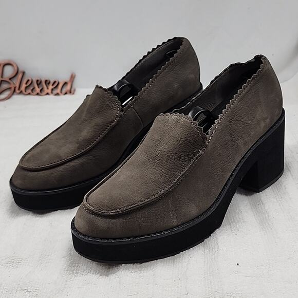 EILEEN FISHER HARRIA CHUNKY GREY LOAFER LEATHER PLATFORM LADIES 8.5 NWOB🦋NICE🦋 - Picture 1 of 16
